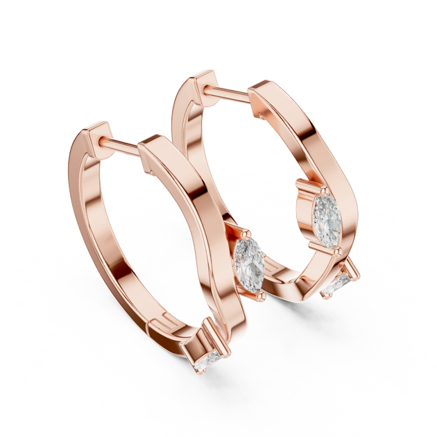 Marquise Diamond Hoop Earrings, Solid Gold Huggie Hoops