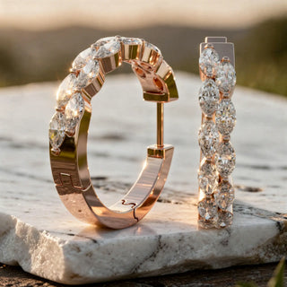 Pair Shot: Pear Cut Diamond Hoop Earrings with Pave Setting in 14k Rose Gold - Lab Grown - Driona Jewels