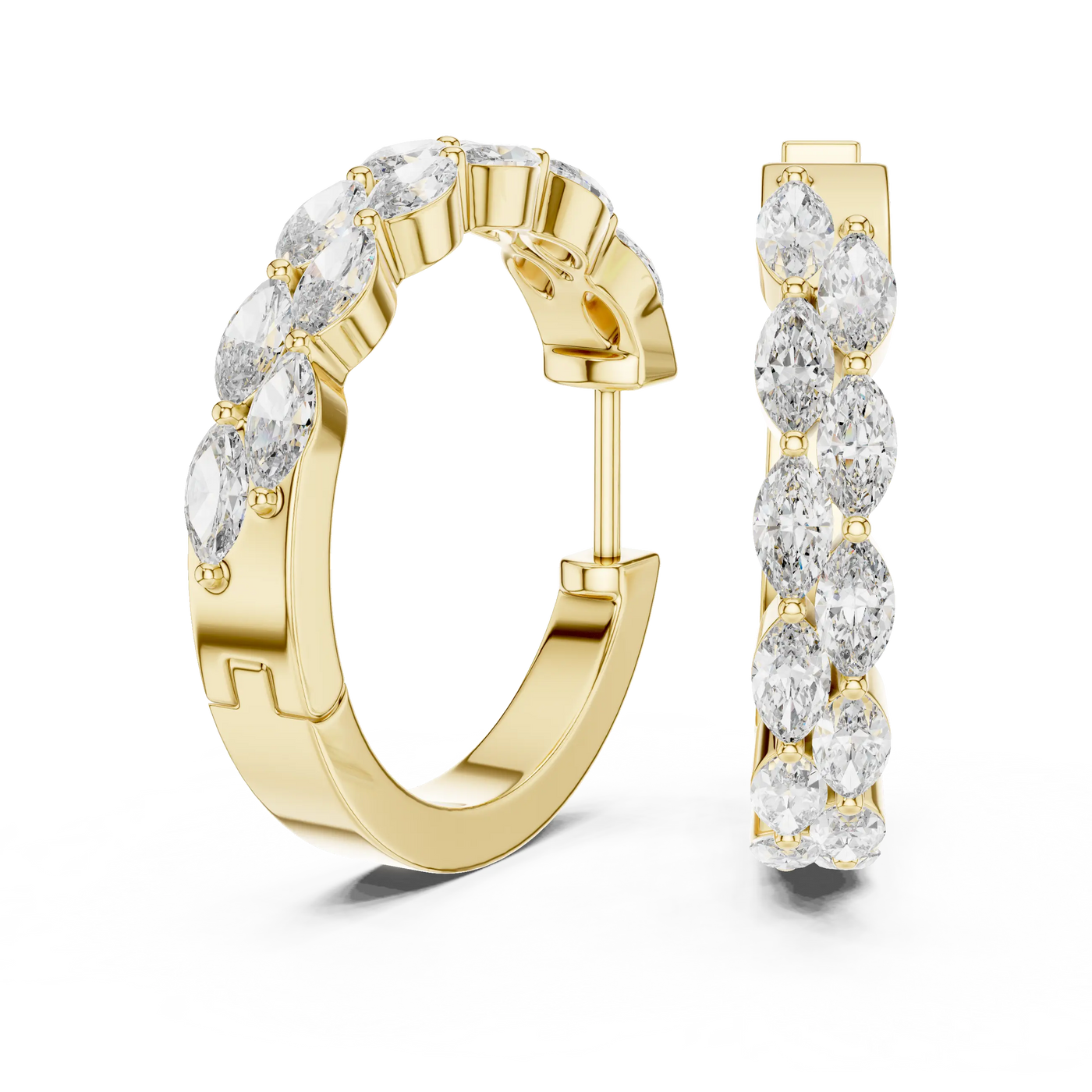 Pair-shot: Pear Cut Diamond Hoop Earrings with Pave Setting in 14k Yellow Gold - Lab Grown - Driona Jewels