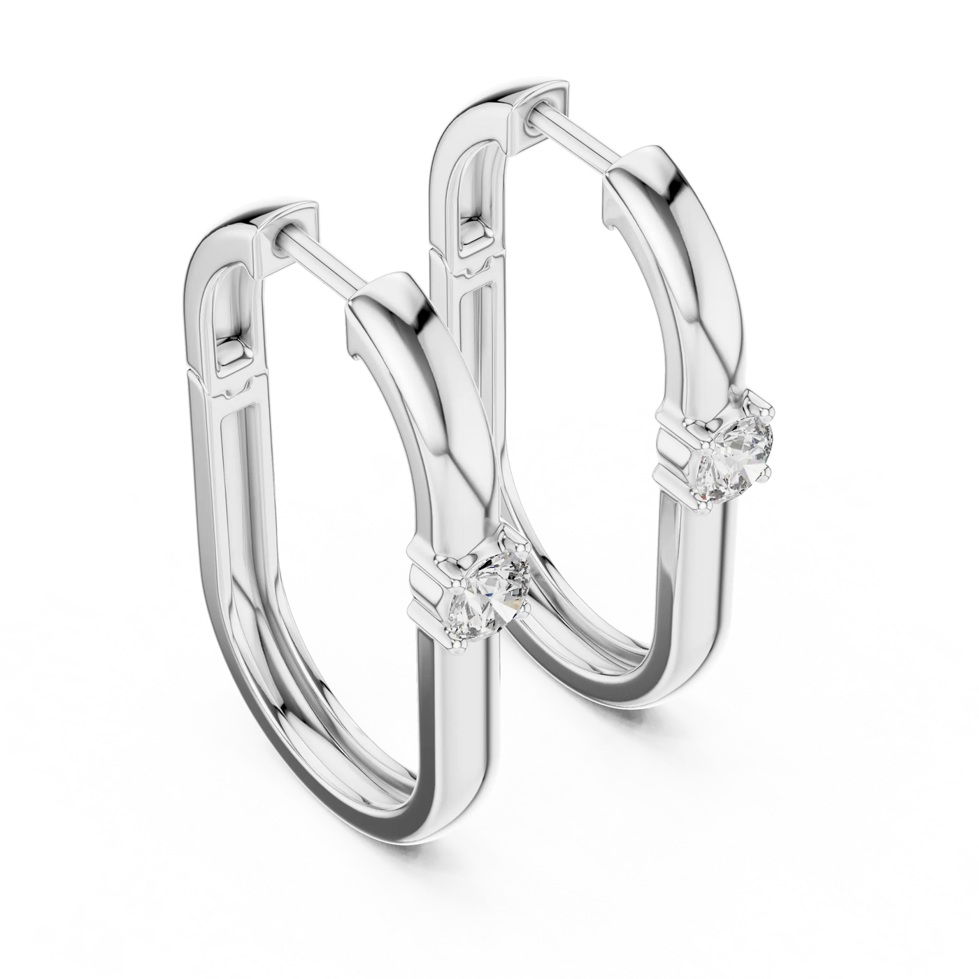 Pair-Shot: Round Diamond Hoop Earrings with Basket Setting in 14k White Gold - Lab Grown - Driona Jewels