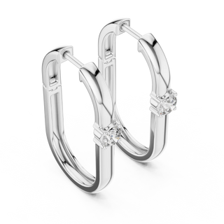 Pair-Shot: Round Diamond Hoop Earrings with Basket Setting in 14k White Gold - Lab Grown - Driona Jewels