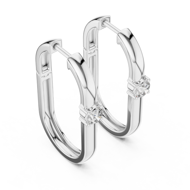 Pair-Shot: Round Diamond Hoop Earrings with Basket Setting in 14k White Gold - Lab Grown - Driona Jewels