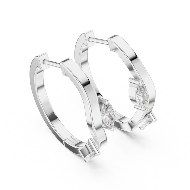 Marquise Diamond Hoop Earrings, Solid Gold Huggie Hoops