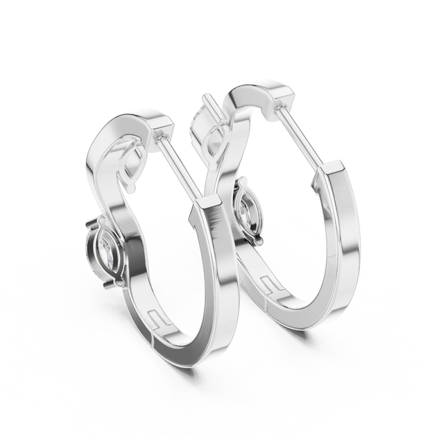 Marquise Diamond Hoop Earrings, Solid Gold Huggie Hoops