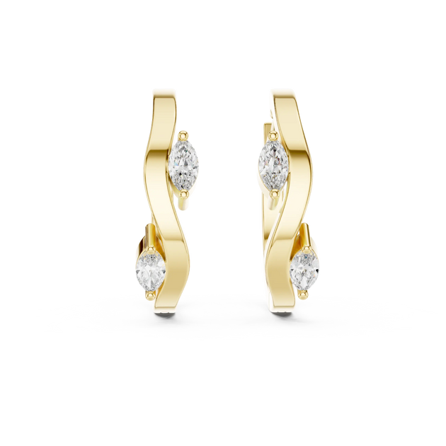 Marquise Diamond Hoop Earrings, Solid Gold Huggie Hoops