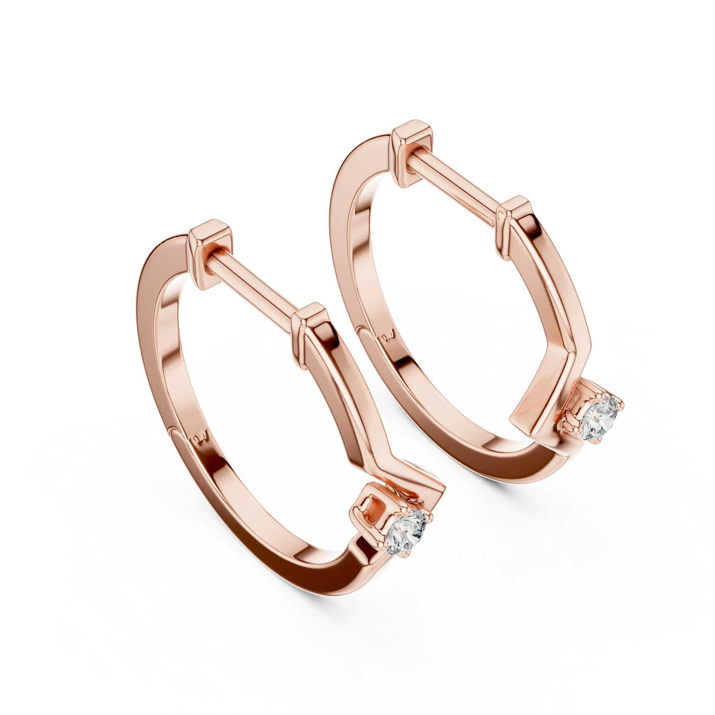 Pair Shot: Round Diamond Hoop Earrings with Bezel Setting in 14k Rose Gold - Lab Grown - Driona Jewels