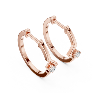 Pair Shot: Round Diamond Hoop Earrings with Bezel Setting in 14k Rose Gold - Lab Grown - Driona Jewels