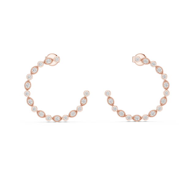 Pair-shot: Round Diamond Hoops with Bezel Setting in 14k Rose Gold - Lab Grown - Driona Jewels