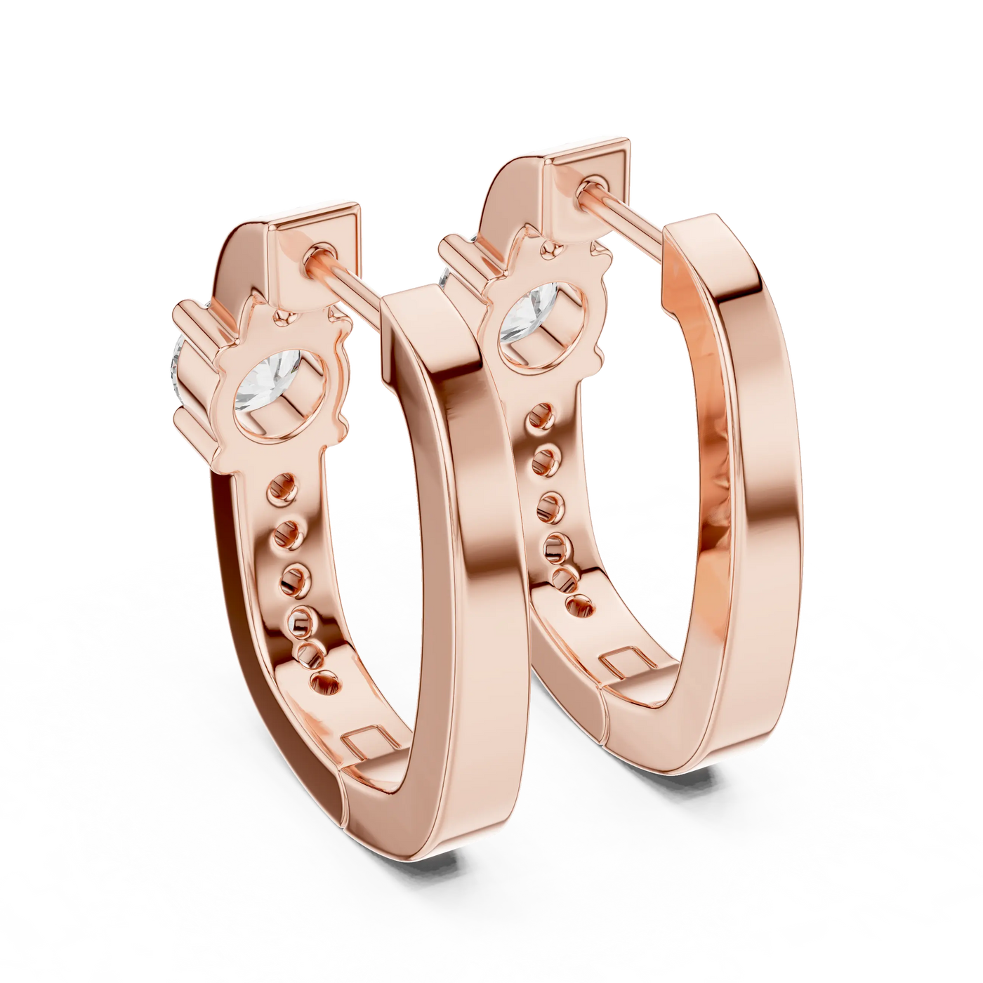 Pair-shot: Round Diamond Hoop Earrings with Bezel Setting in 14k Rose Gold - Lab Grown - Driona Jewels