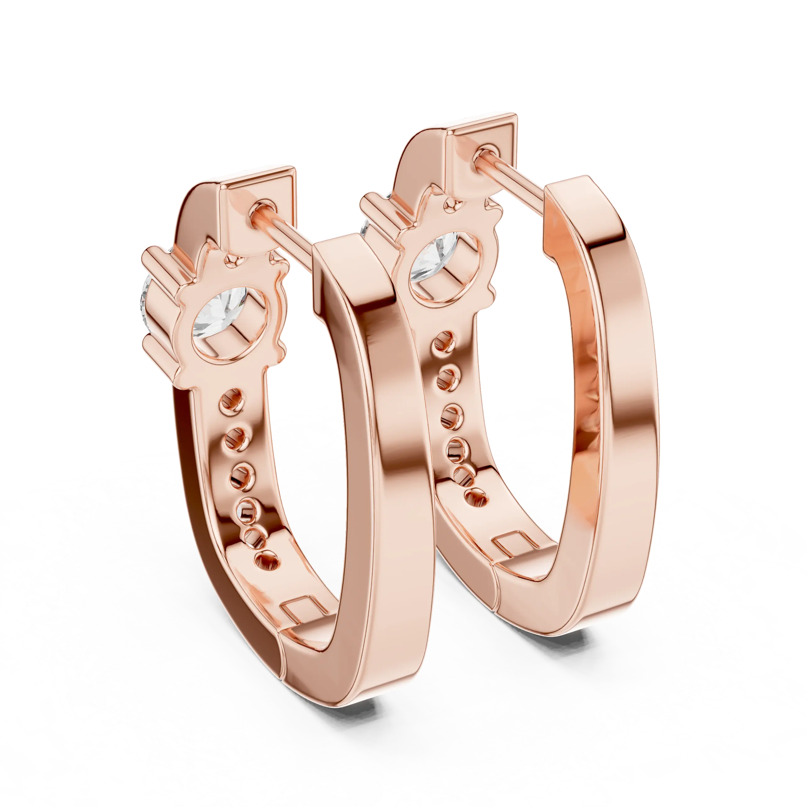 Pair-shot: Round Diamond Hoop Earrings with Bezel Setting in 14k Rose Gold - Lab Grown - Driona Jewels