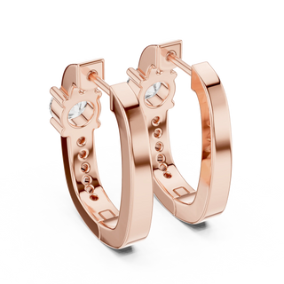 Pair-shot: Round Diamond Hoop Earrings with Bezel Setting in 14k Rose Gold - Lab Grown - Driona Jewels