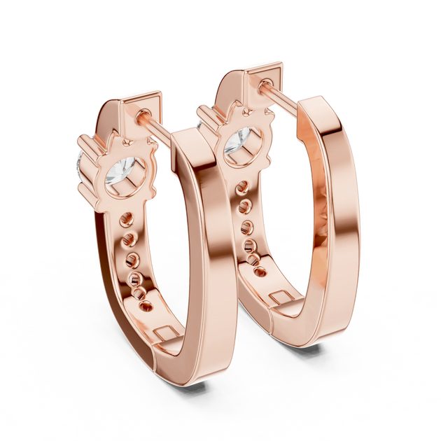 Pair-shot: Round Diamond Hoop Earrings with Bezel Setting in 14k Rose Gold - Lab Grown - Driona Jewels