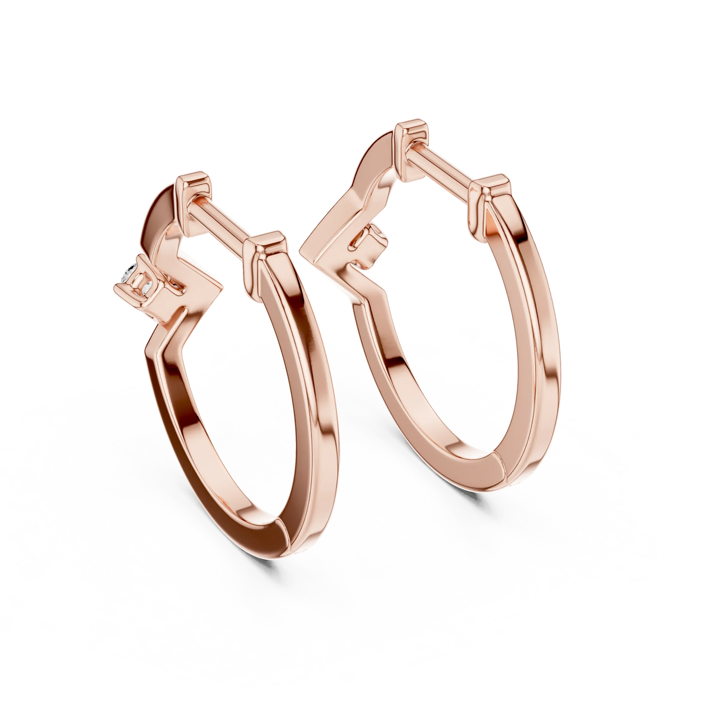 Pair-Shot: Round Diamond Hoop Earrings with Bezel Setting in 14k Rose Gold - Lab Grown - Driona Jewels