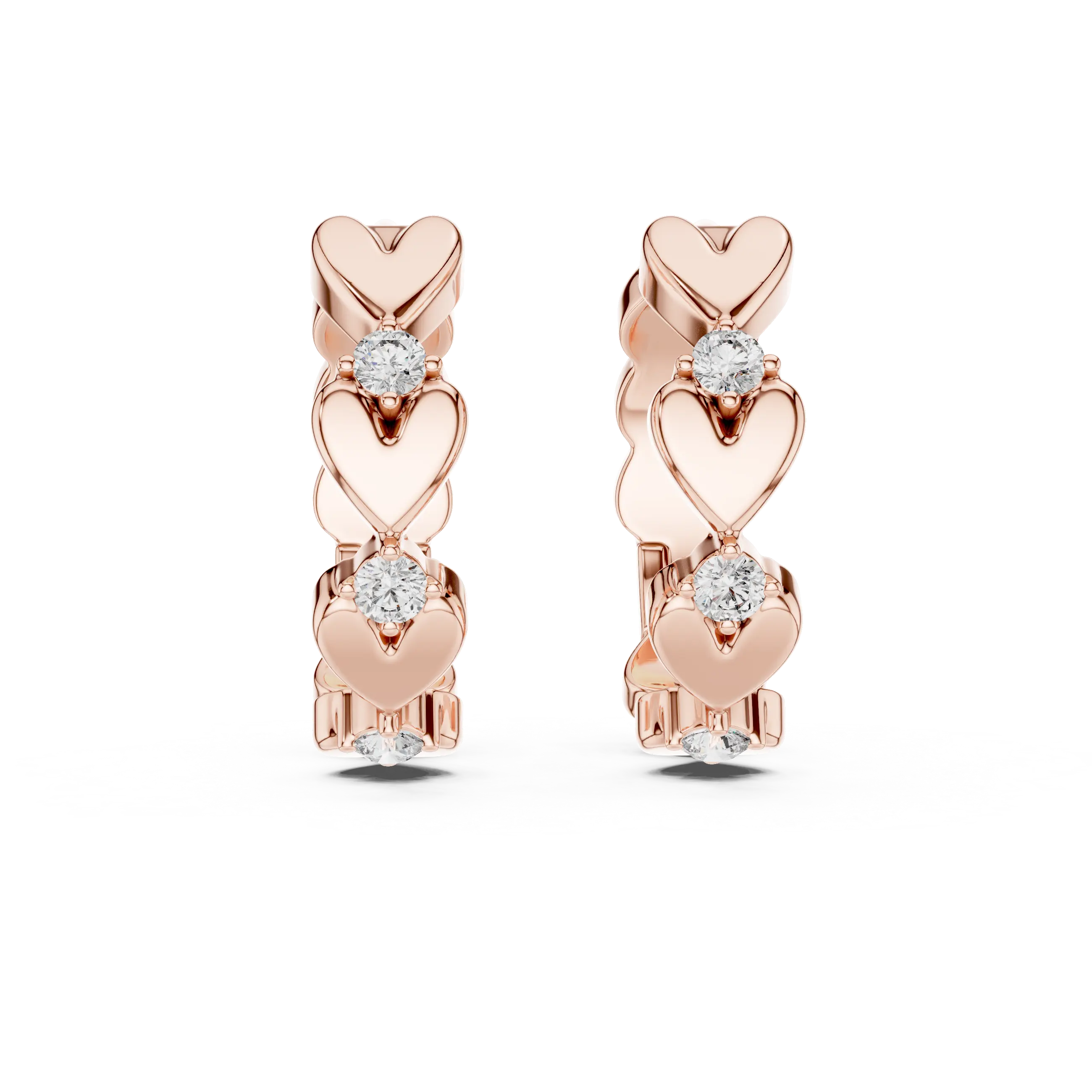 Pair Shot: Round Diamond Hoop Earrings with Bezel Setting in 14k Rose Gold - Lab Grown - Driona Jewels
