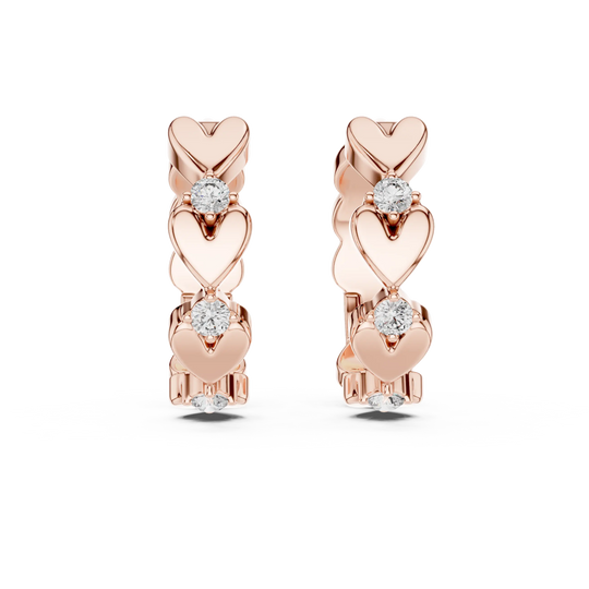 Pair Shot: Round Diamond Hoop Earrings with Bezel Setting in 14k Rose Gold - Lab Grown - Driona Jewels
