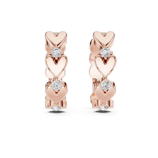 Pair Shot: Round Diamond Hoop Earrings with Bezel Setting in 14k Rose Gold - Lab Grown - Driona Jewels