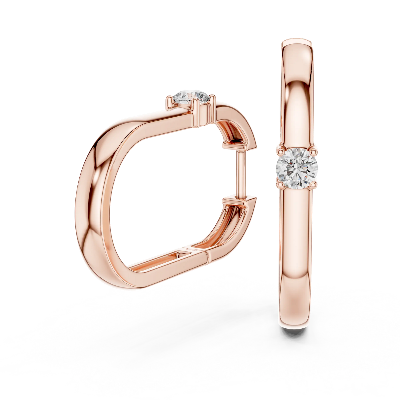 Side-Profile: Round Diamond Hoop with Bezel Setting in 14k Rose Gold - Lab Grown - Driona Jewels
