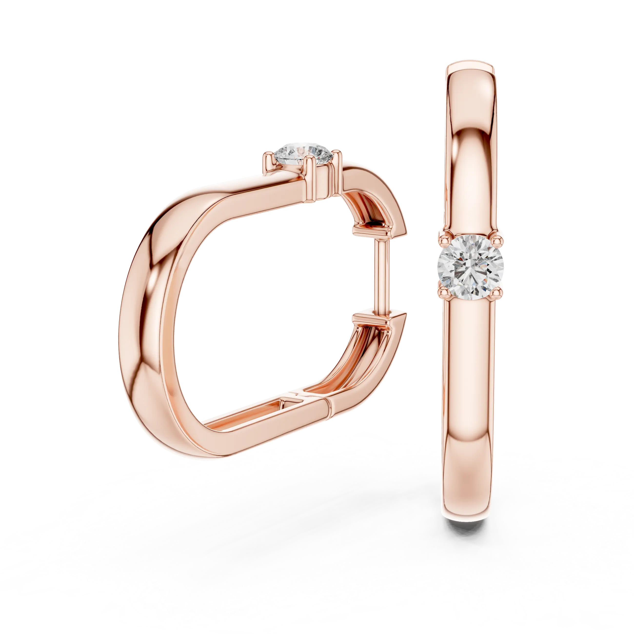 Side-Profile: Round Diamond Hoop with Bezel Setting in 14k Rose Gold - Lab Grown - Driona Jewels