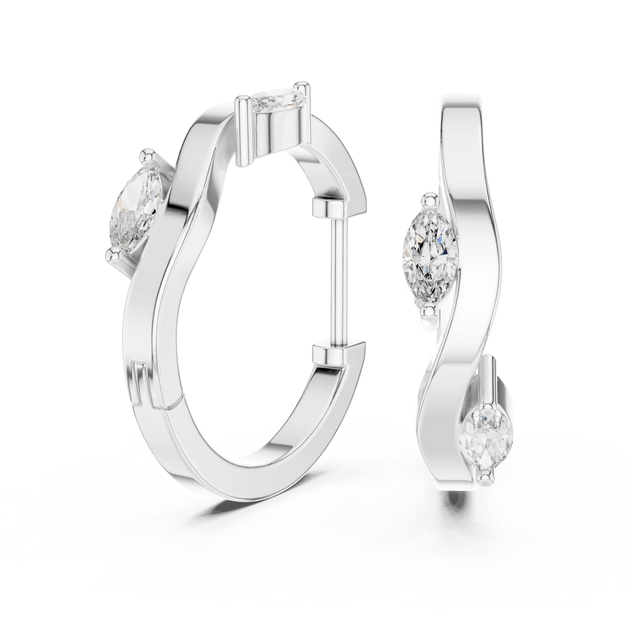 Marquise Diamond Hoop Earrings, Solid Gold Huggie Hoops