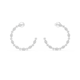 Pair-shot: Round Diamond Hoops with Bezel Setting in 14k White Gold - Lab Grown - Driona Jewels