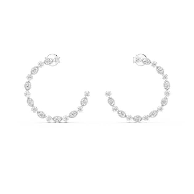 Pair-shot: Round Diamond Hoops with Bezel Setting in 14k White Gold - Lab Grown - Driona Jewels
