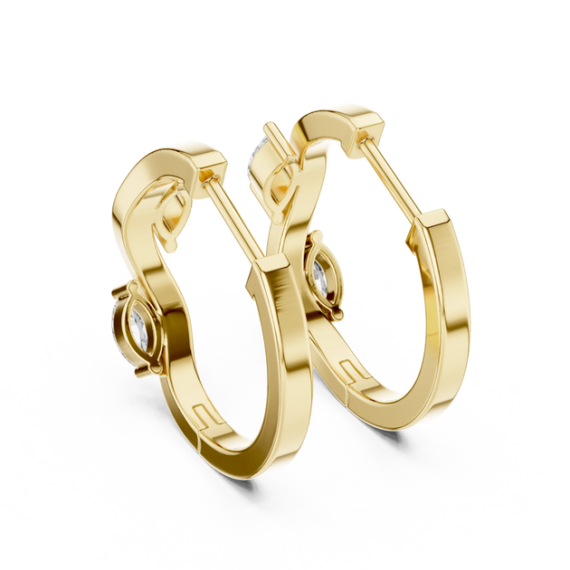 Marquise Diamond Hoop Earrings, Solid Gold Huggie Hoops