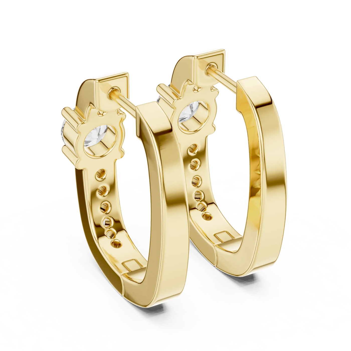 Pair-shot: Round Diamond Hoop Earrings with Bezel Setting in 14k Yellow Gold - Lab Grown - Driona Jewels