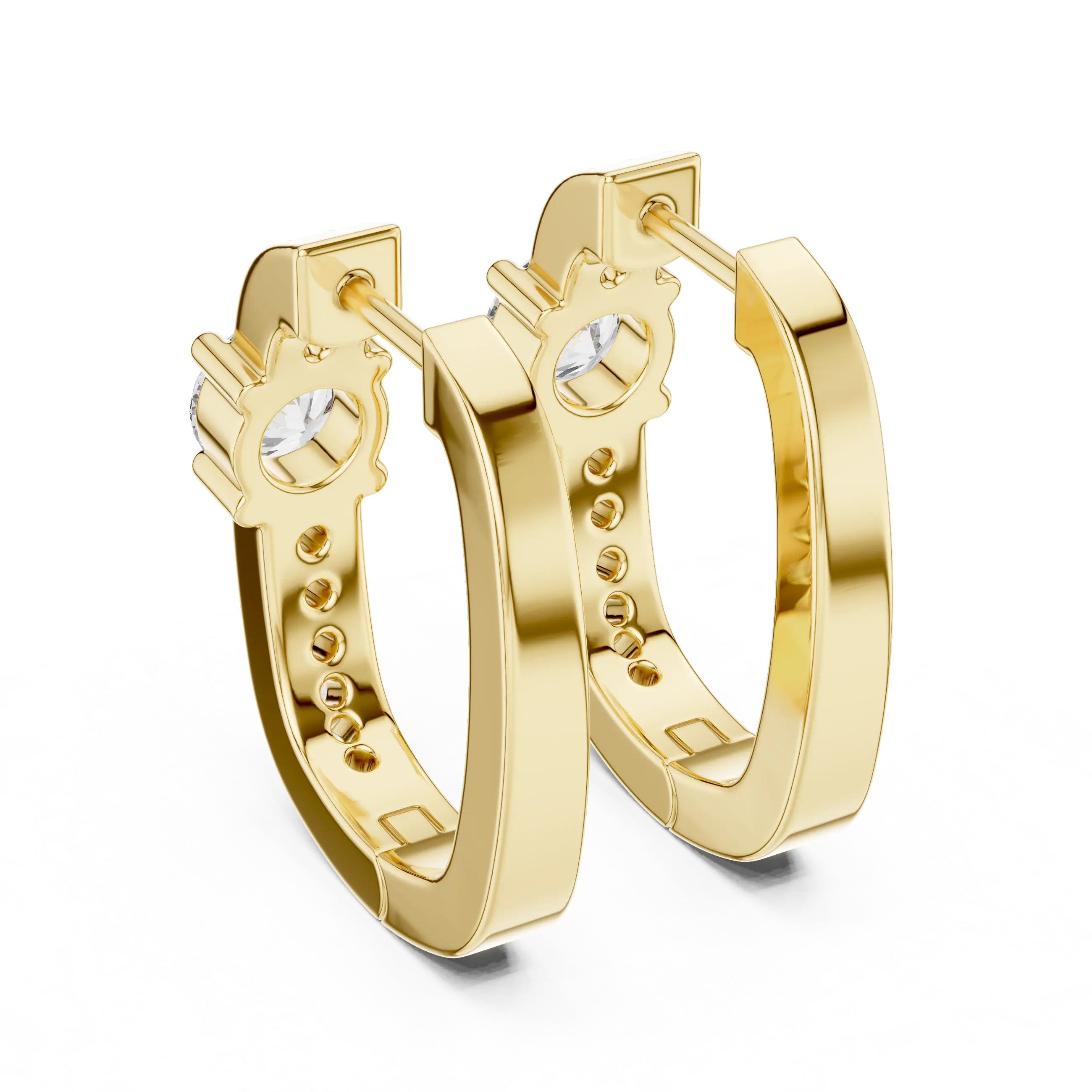 Pair-shot: Round Diamond Hoop Earrings with Bezel Setting in 14k Yellow Gold - Lab Grown - Driona Jewels
