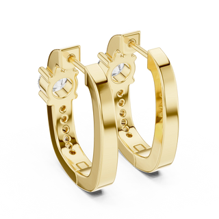 Pair-shot: Round Diamond Hoop Earrings with Bezel Setting in 14k Yellow Gold - Lab Grown - Driona Jewels
