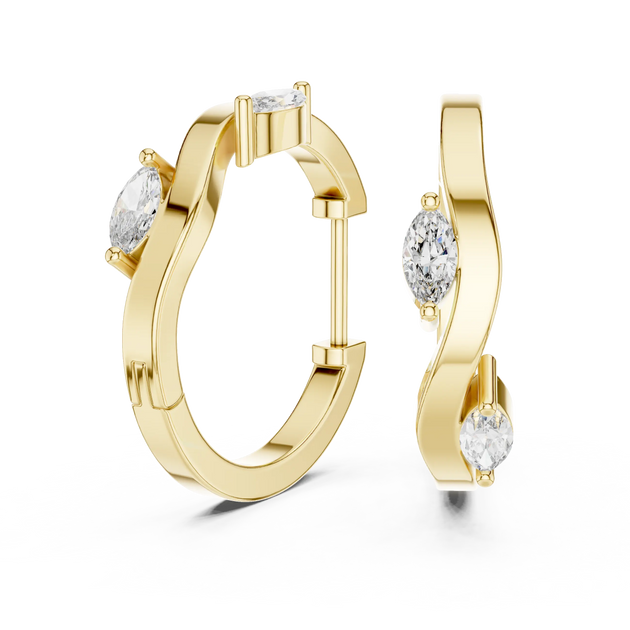 Marquise Diamond Hoop Earrings, Solid Gold Huggie Hoops