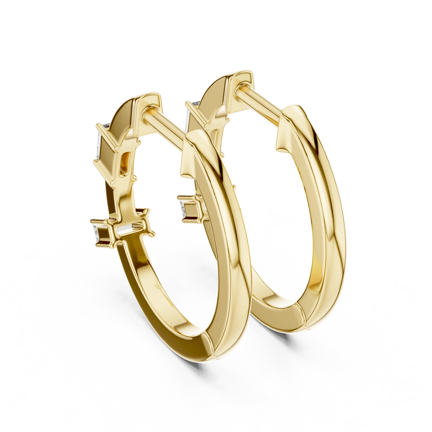 Pair-shot: Round Diamond Hoop Earrings with Bezel Setting in 14k Yellow Gold - Lab Grown - Driona Jewels