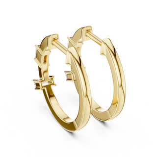Pair-shot: Round Diamond Hoop Earrings with Bezel Setting in 14k Yellow Gold - Lab Grown - Driona Jewels