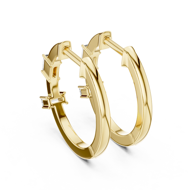 Pair-shot: Round Diamond Hoop Earrings with Bezel Setting in 14k Yellow Gold - Lab Grown - Driona Jewels