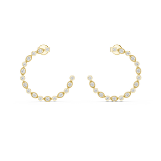 Pair-shot: Round Diamond Hoop Earrings with Bezel Setting in 14k Yellow Gold - Lab Grown - Driona Jewels