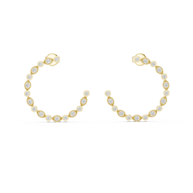 Pair-shot: Round Diamond Hoop Earrings with Bezel Setting in 14k Yellow Gold - Lab Grown - Driona Jewels