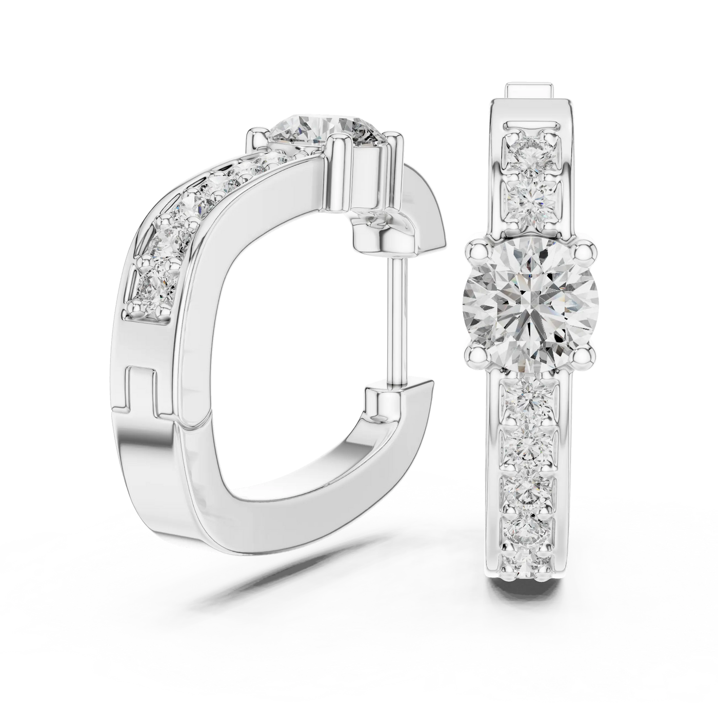 Pair-shot: Round Diamond Hoop Earrings with Channel Setting in 14k White Gold - Lab Grown - Driona Jewels