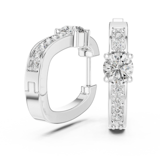 Pair-shot: Round Diamond Hoop Earrings with Channel Setting in 14k White Gold - Lab Grown - Driona Jewels