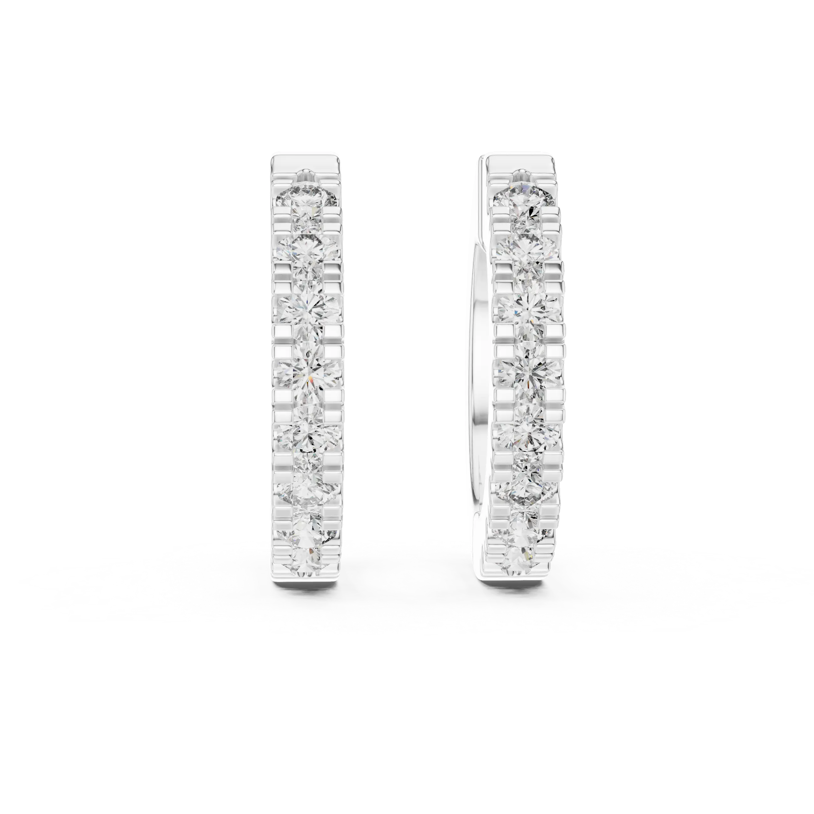 Pair-Shot: Round Diamond Hoop Earrings with Channel Setting in 14k White Gold - Lab Grown - Driona Jewels