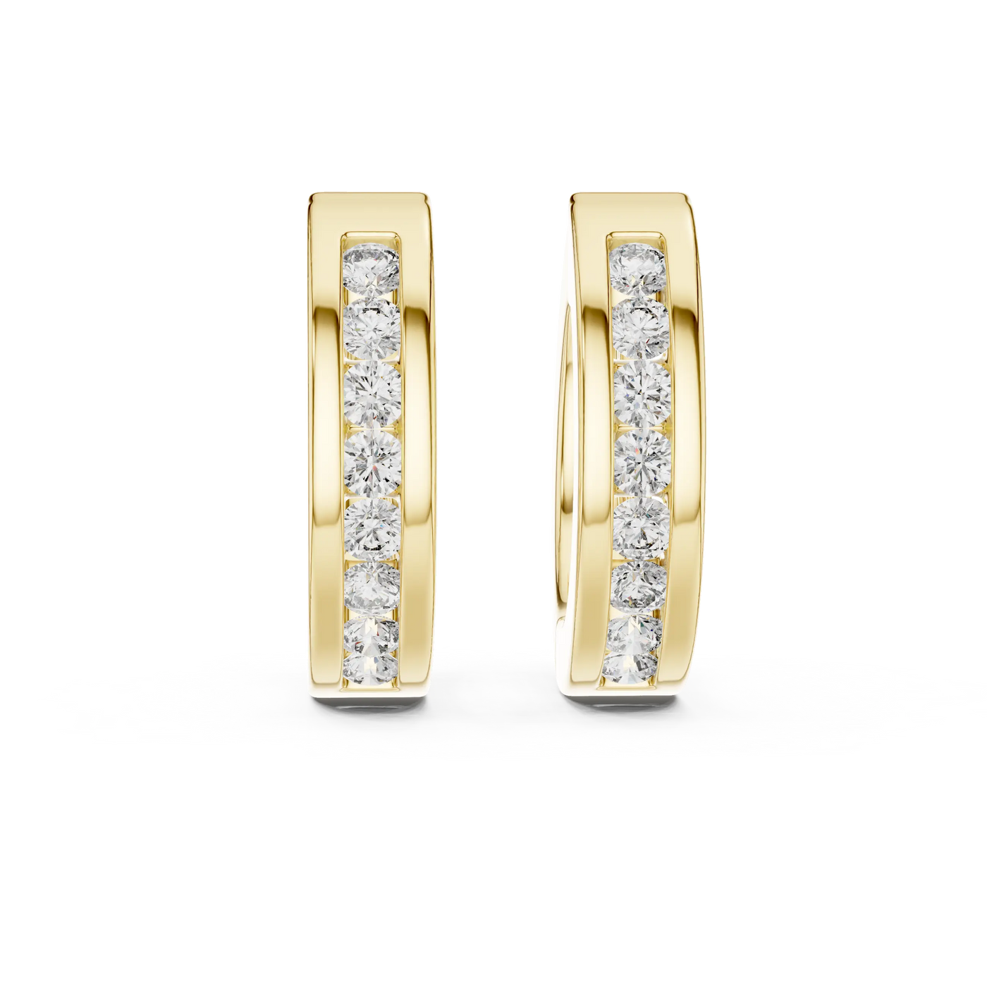 Pair Shot: Round Diamond Hoop Earrings with Channel Setting in 14k Yellow Gold - Lab Grown - Driona Jewels