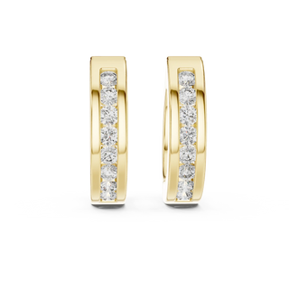 Pair Shot: Round Diamond Hoop Earrings with Channel Setting in 14k Yellow Gold - Lab Grown - Driona Jewels