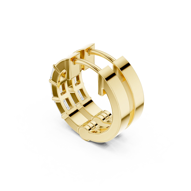 Three-quarter-view: Round Diamond Hoop with Channel Setting in 14k Yellow Gold - Lab Grown - Driona Jewels