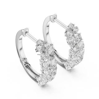Pair-shot: Round Diamond Hoop Earrings with Cluster Setting in 14k White Gold - Lab Grown - Driona Jewels