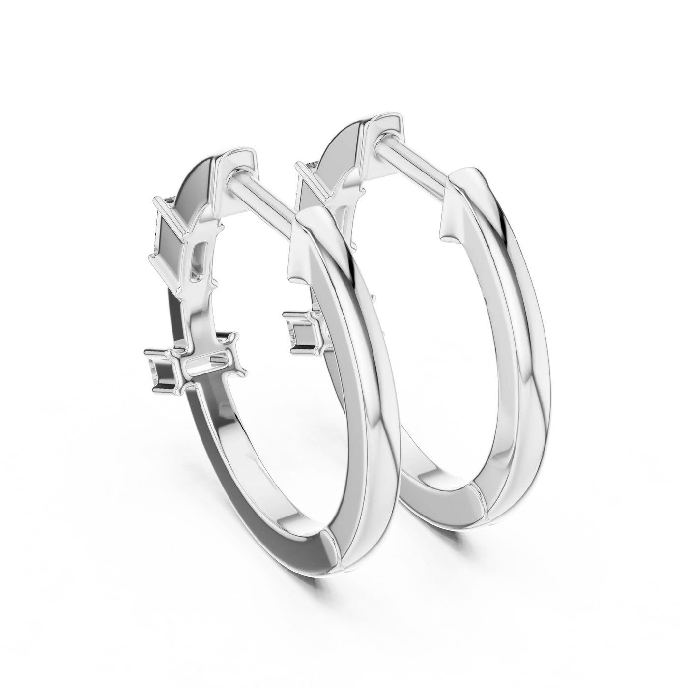 Pair-shot: Round Diamond Hoop Earrings with Endless Setting in 14k White Gold - Lab Grown - Driona Jewels