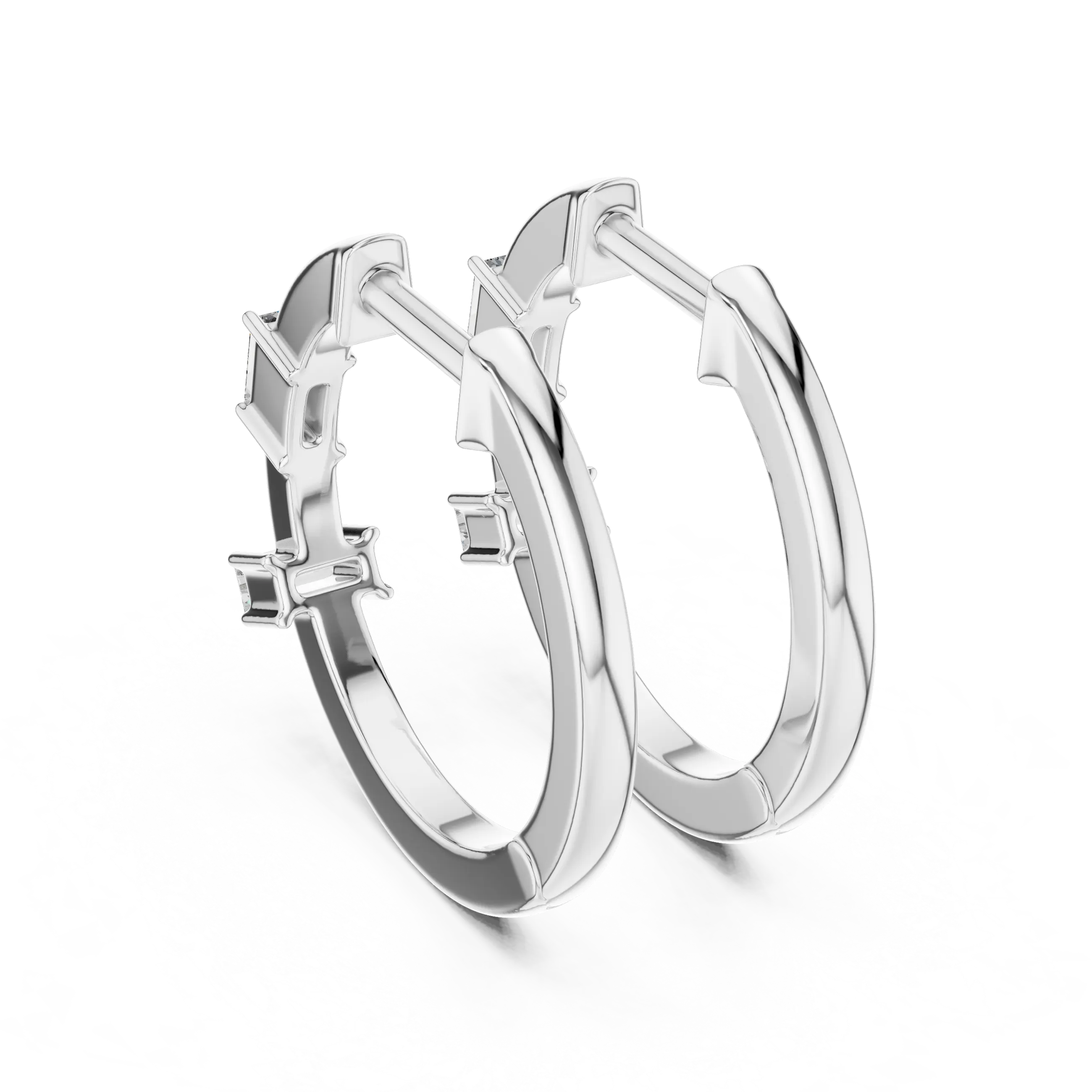 Pair-shot: Round Diamond Hoop Earrings with Endless Setting in 14k White Gold - Lab Grown - Driona Jewels