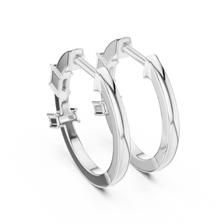 Pair-shot: Round Diamond Hoop Earrings with Endless Setting in 14k White Gold - Lab Grown - Driona Jewels