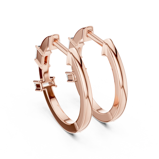 Pair-shot: Round Diamond Hoop Earrings with Halo Setting in 14k Rose Gold - Lab Grown - Driona Jewels