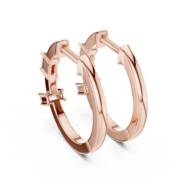 Pair-shot: Round Diamond Hoop Earrings with Halo Setting in 14k Rose Gold - Lab Grown - Driona Jewels