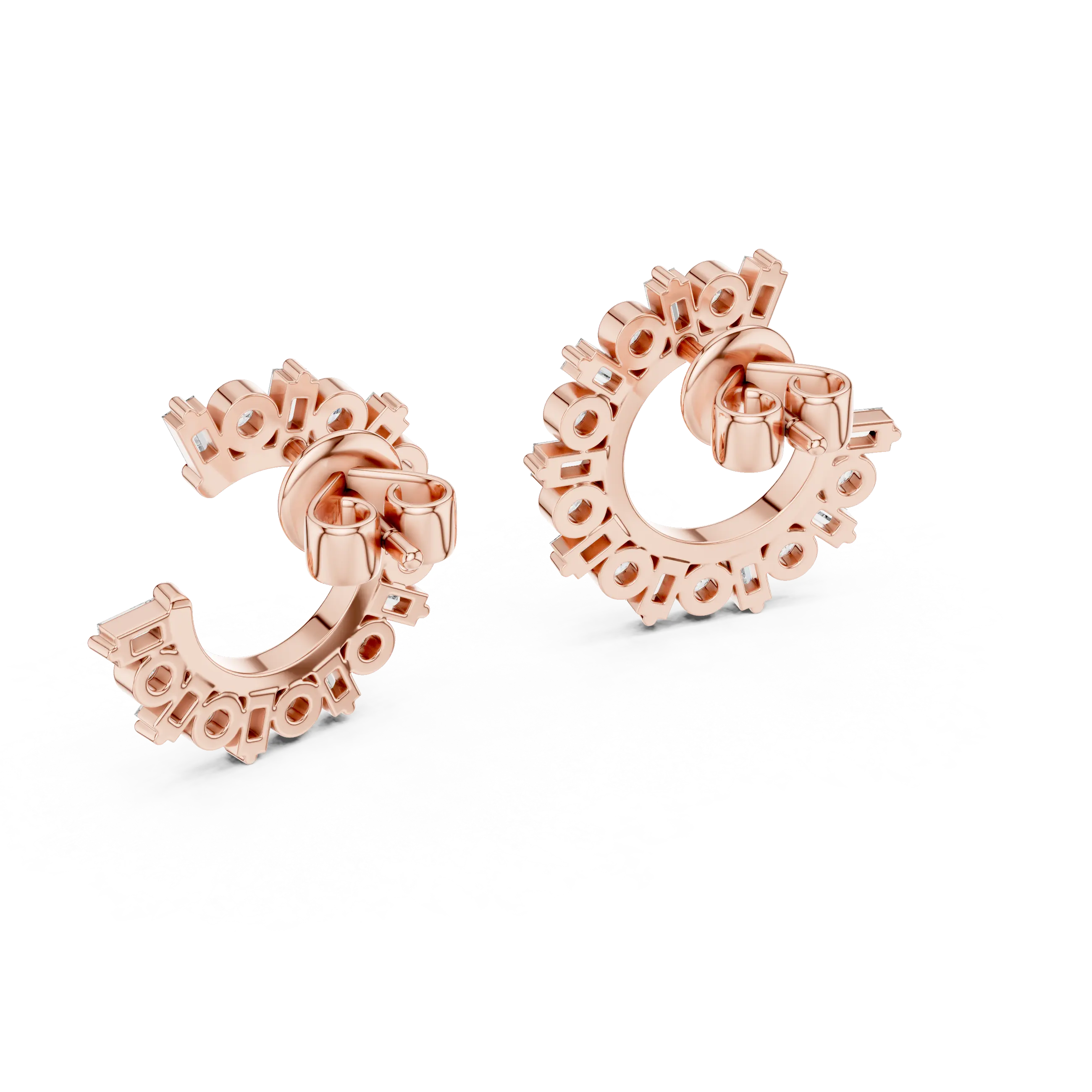 Pair-shot: Round Diamond Hoops with Halo Setting in 14k Rose Gold - Lab Grown - Driona Jewels