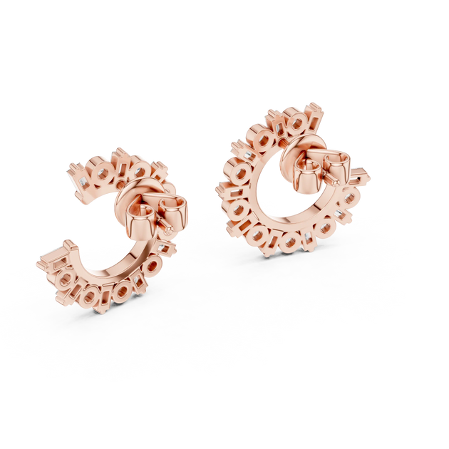 Pair-shot: Round Diamond Hoops with Halo Setting in 14k Rose Gold - Lab Grown - Driona Jewels