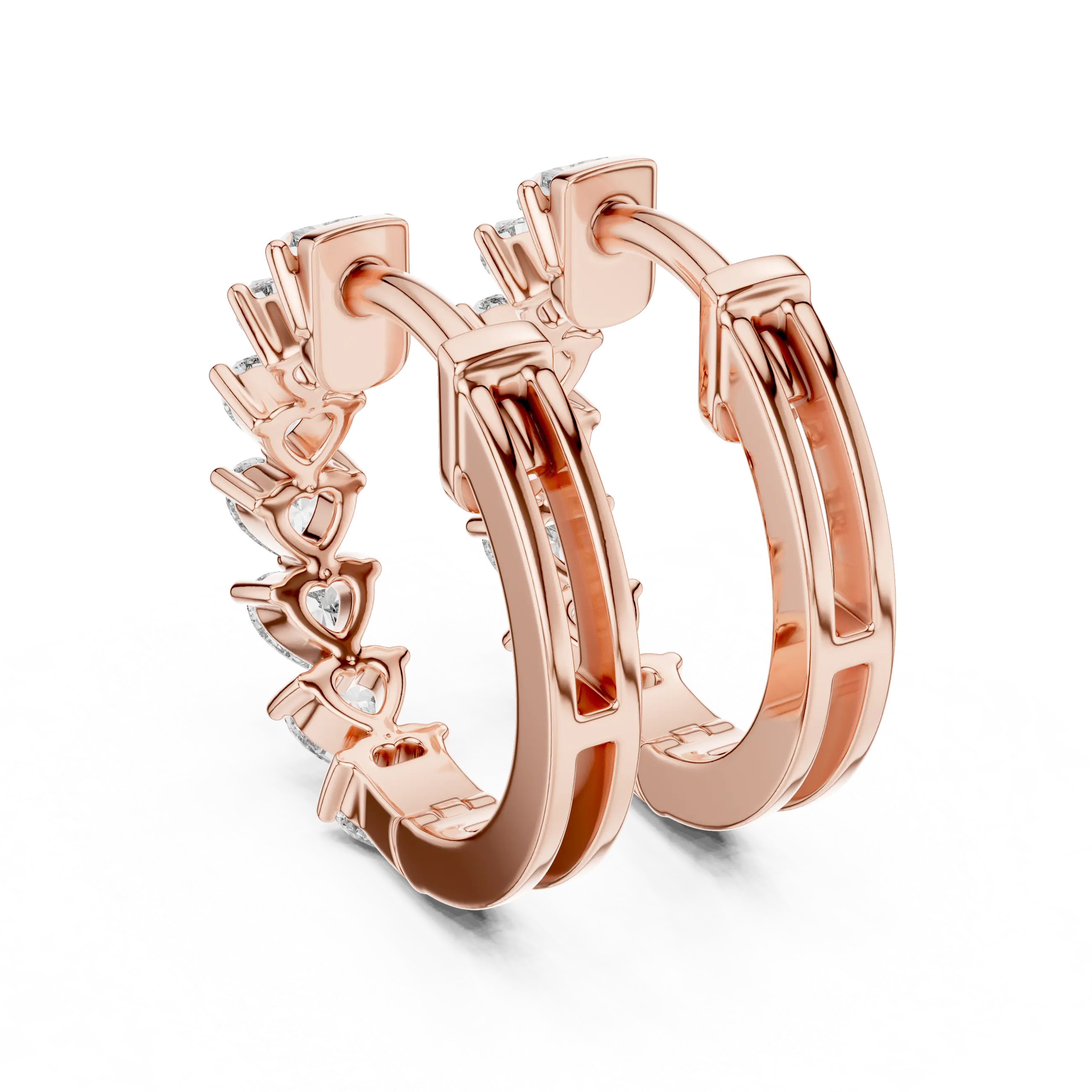 Pair-shot: Round Diamond Hoop Earrings with Halo Setting in 14k Rose Gold - Lab Grown - Driona Jewels